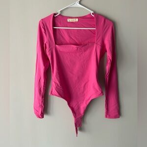 Hot Pink Long Sleeve square neck Bodysuit